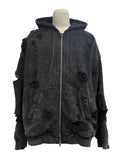 Juun.J Garment Dyed Distressed Zip Up Hoodie