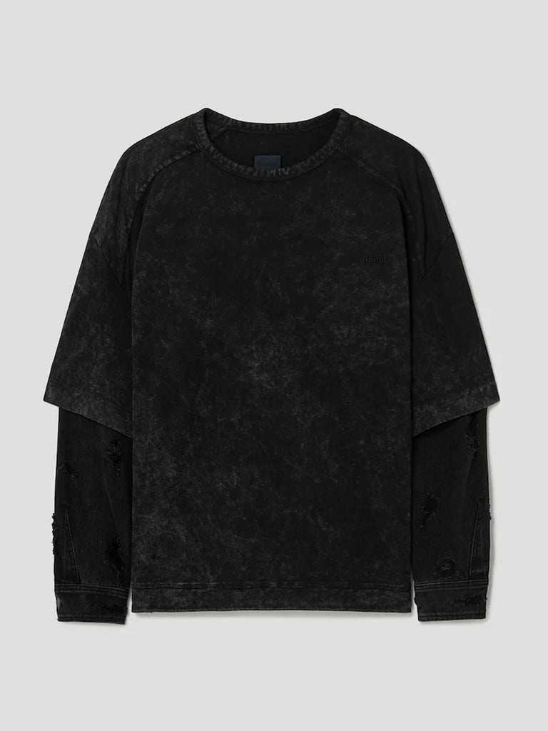 Juun.J Cotton Dyed Damaged Denim Layered Long Sleeve