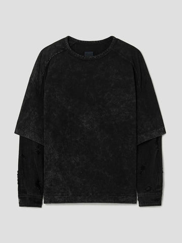 Juun.J Cotton Dyed Damaged Denim Layered Long Sleeve