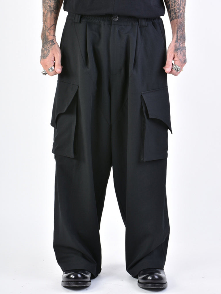 La Haine Inside Us Stretch Over Cargo Fluid Black Trousers
