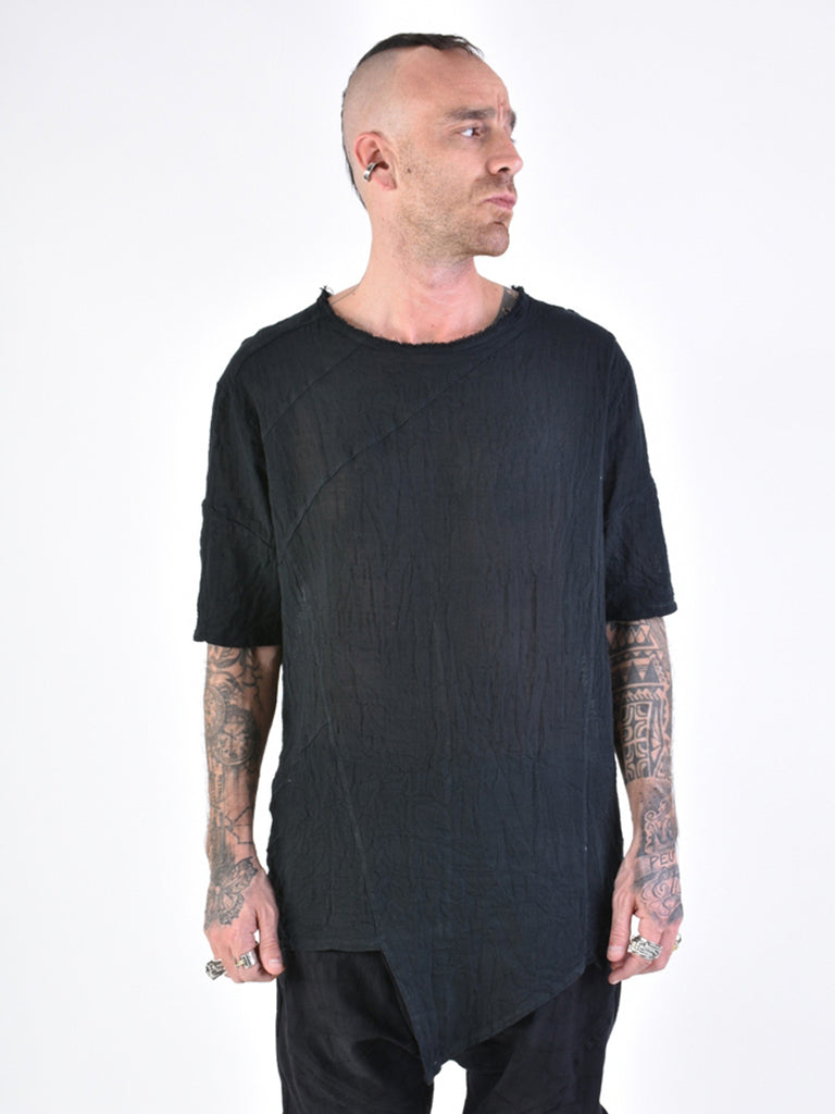 La Haine Inside Us Asymmetric Gauze Cotton Dyed Hot Black T-shirt