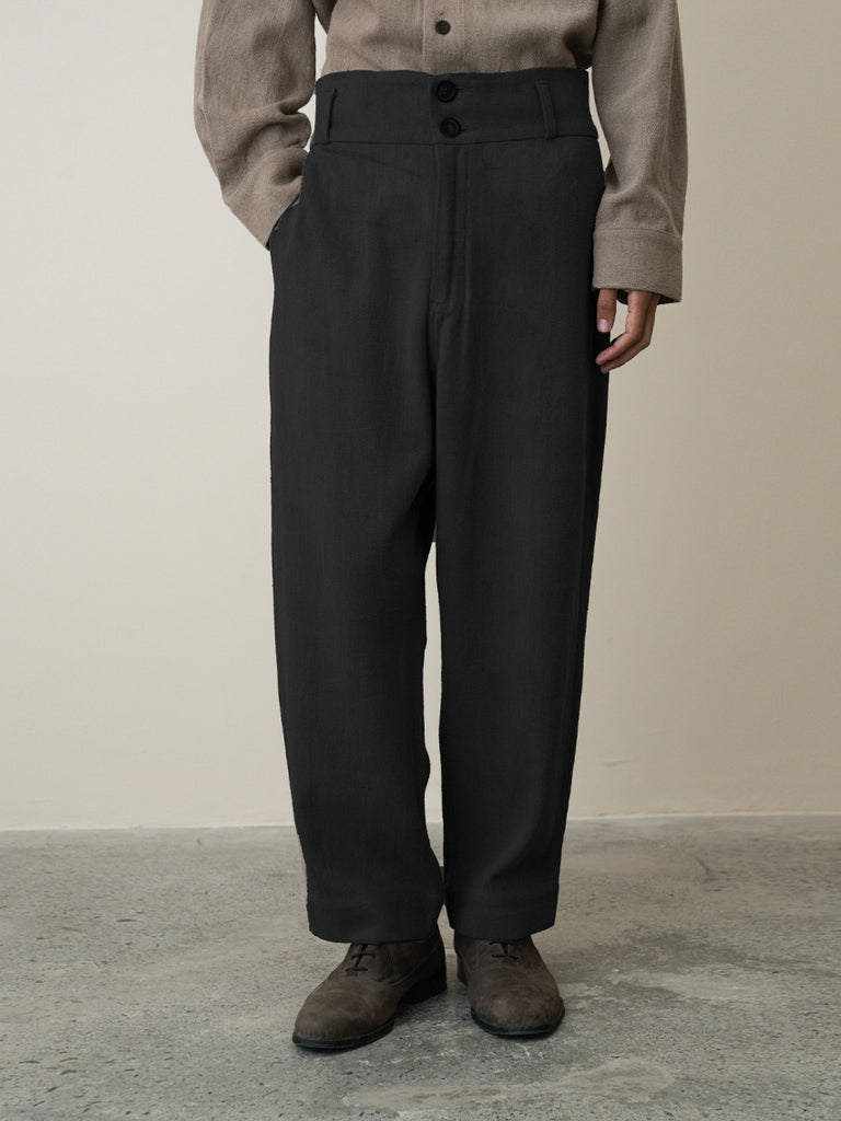 Towards Barrack Trousers In Black Kala Cotton Herringbone
