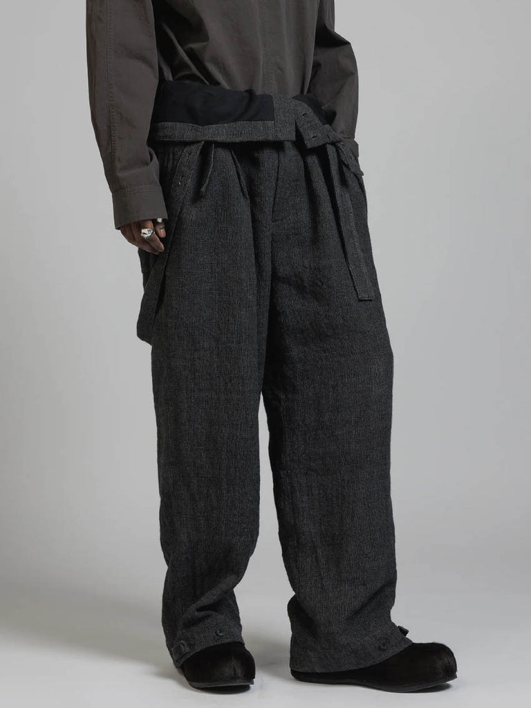 The Viridi-Anne Linen Wool Wide Trousers with Suspenders