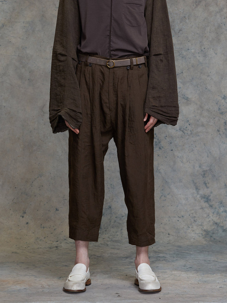 Ziggy Chen Pleated Drop-Crotch Cropped Trousers