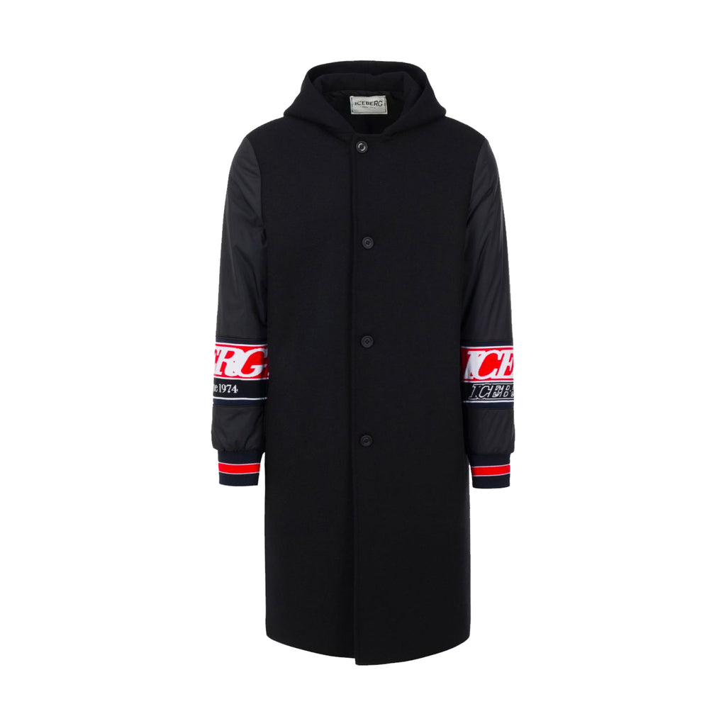 Iceberg Wool coat with nylon sleeves & contrast bands
