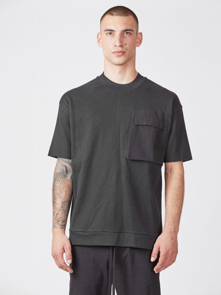 Thom Krom Black Ribbed Big Pocket T-shirt