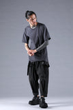 Dhygen Sumi Coated Random Stripe Tucked Wide Cropped Pants