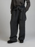 The Viridi-Anne Linen Wool Wide Trousers with Suspenders
