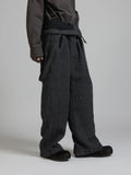 The Viridi-Anne Linen Wool Wide Trousers with Suspenders