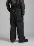 The Viridi-Anne Linen Wool Wide Trousers with Suspenders