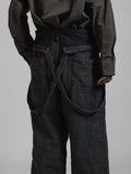 The Viridi-Anne Linen Wool Wide Trousers with Suspenders