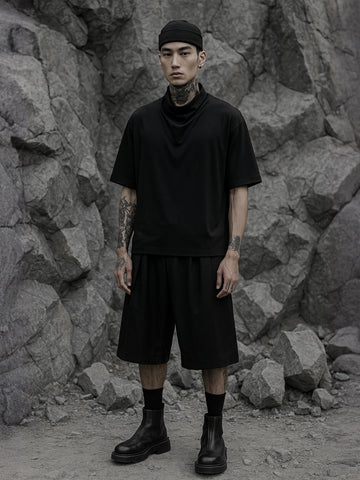 Depression Black Cowl Neck Tee