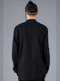 D.hygen Wool Cotton Strip Combination Band Collar Shirt