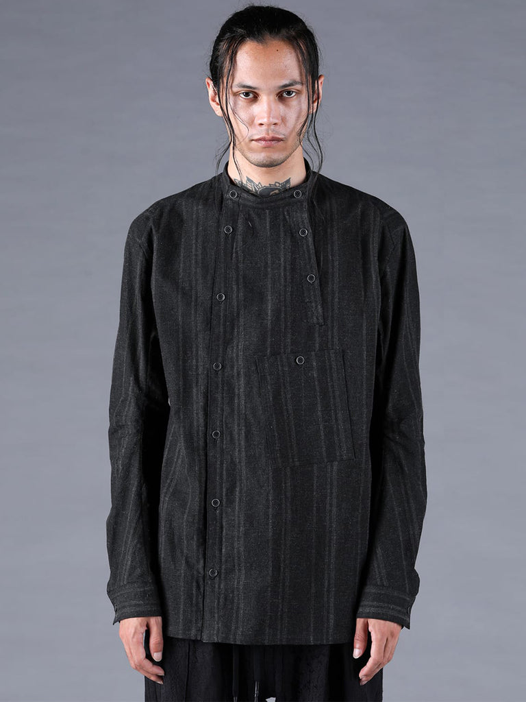 Dhygen Sumi Coated Random Strip Double Open Band Collar Shirt