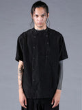 Dhygen Silk Cotton Washer Double Opan Band Collar Half Sleeve Shirt