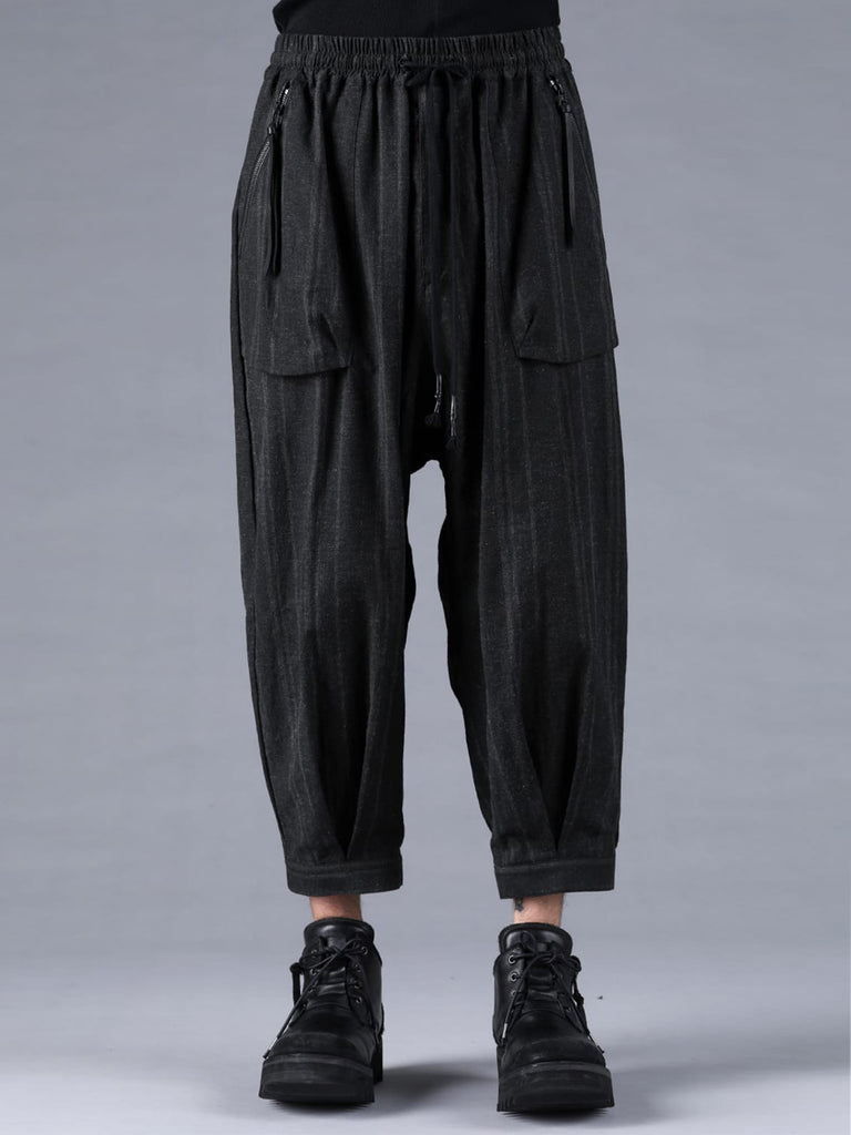Dhygen Sumi Coated Random Stripe Tucked Wide Cropped Pants