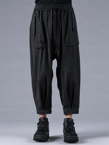 Dhygen Sumi Coated Random Stripe Tucked Wide Cropped Pants