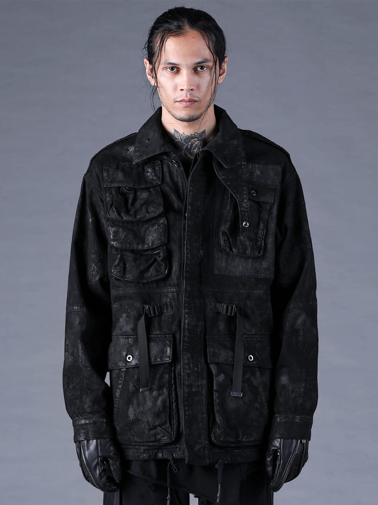 Dhygen Mottled Coated Denim Militarary Jacket