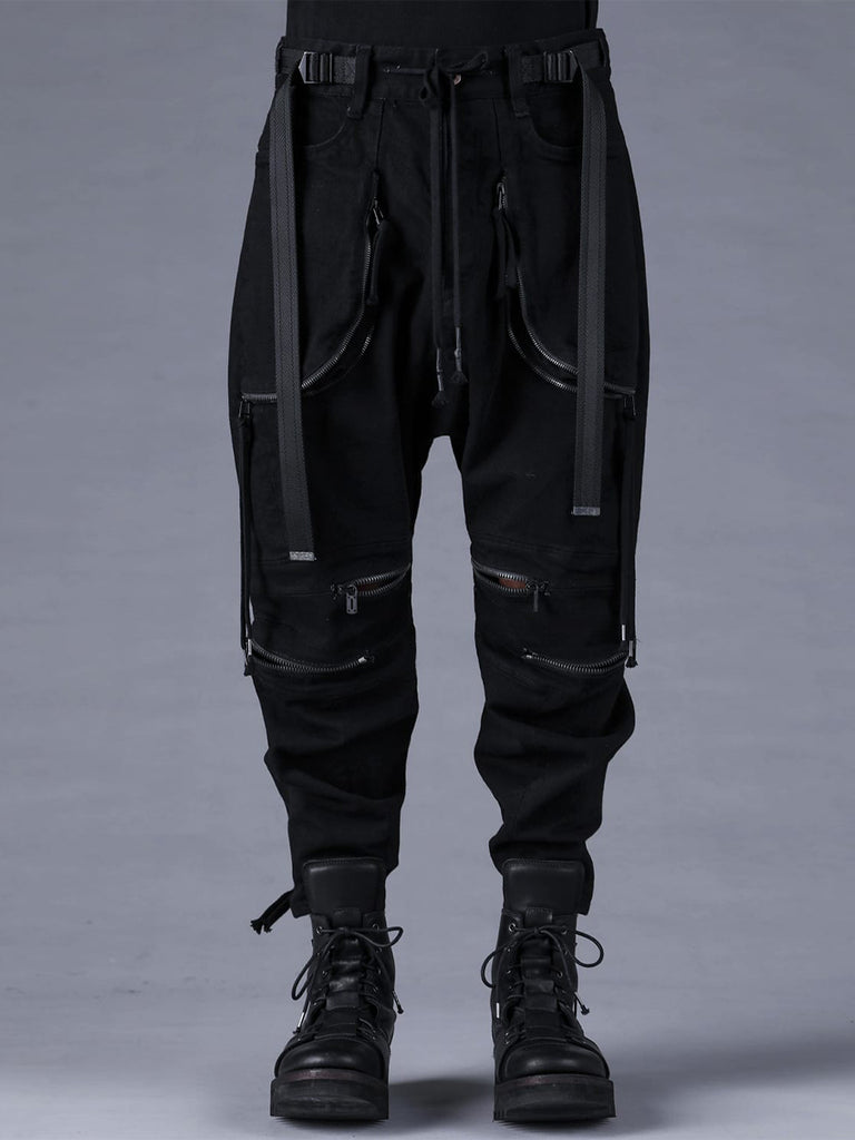 Dhygen Stretch Denim Knee-Cutout Cropped Trousers
