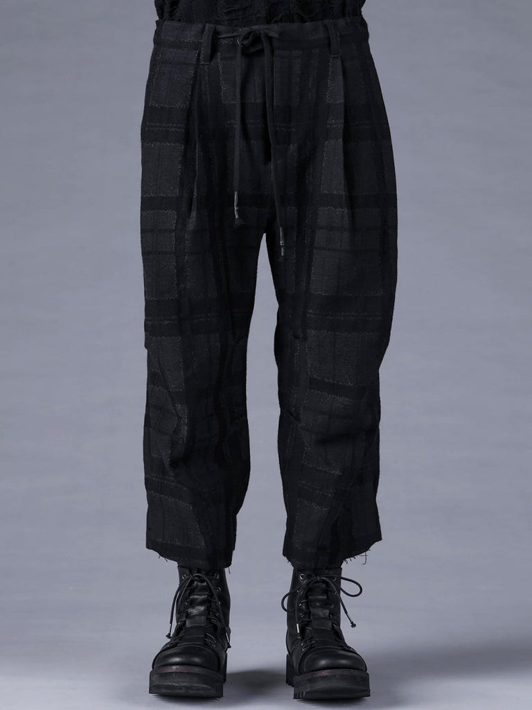 Dhygen Distortion Check Jacquard Pleated Wide Leg Cropped Trousers
