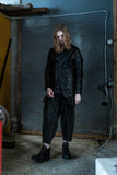 Dhygen Sumi Coated Random Stripe Tucked Wide Cropped Pants