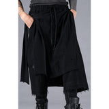 D.Hygen Stretch Denim Damage Apron Wide Cropped Pants