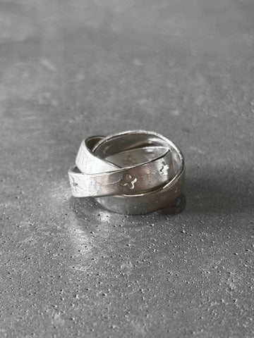 M.A+ Triple Ring with Carved Crosses