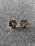 M.A+ Round Plate Carved Cross Earring
