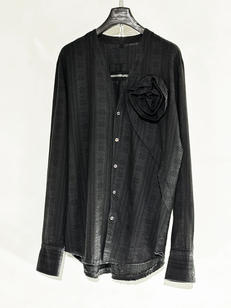 Marc Point V-neck Shirt with Rose Applique