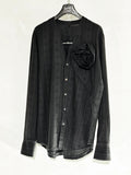 Marc Point V-neck Shirt with Rose Applique
