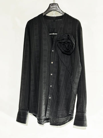 Marc Point V-neck Shirt with Rose Applique