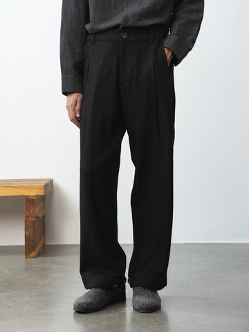 Towards 2 Pleat Pants In Black Dye Matka Silk
