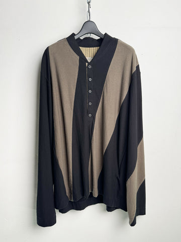 Ziggy Chen Patchwork Shawl Collar Rugby Shirt