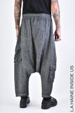La Haine Inside Us Low Crotch Linen Dyed Cold Black Grey Trousers