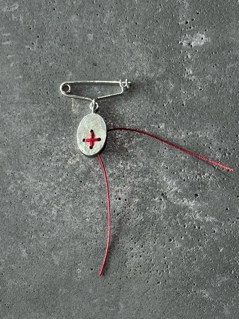 M.A+ Mini Safety Pin with Stitched Cross