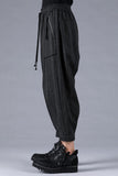 Dhygen Sumi Coated Random Stripe Tucked Wide Cropped Pants