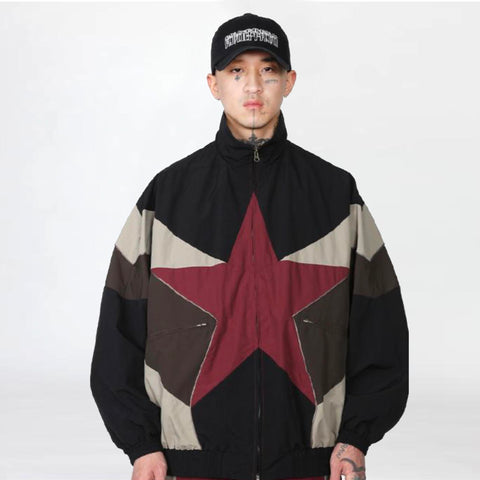 Ajo Star Oversized Windbreaker Jacket Black