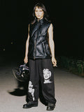 Ajo  Star Vegan Leather Puffer Vest [BLACK]