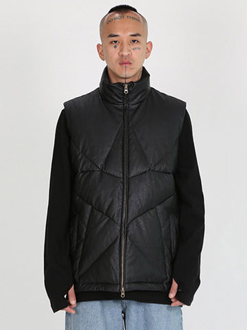 Ajo  Star Vegan Leather Puffer Vest [BLACK]