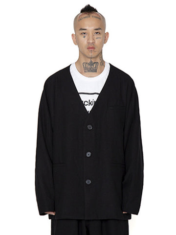 Ajo   Batwing No Collar Wool Blazer [BLACK]