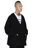 Ajo   Batwing No Collar Wool Blazer [BLACK]