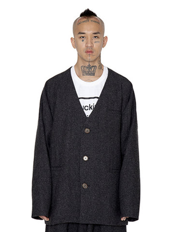 Ajo  Batwing No Collar Wool Blazer [GREY]