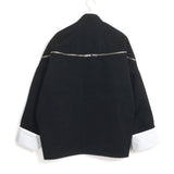 Facetasm Mandarin Button Zip Jacket Black