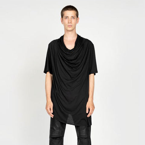 Julius Cowl Collar Asymmetric Silk Tee Black
