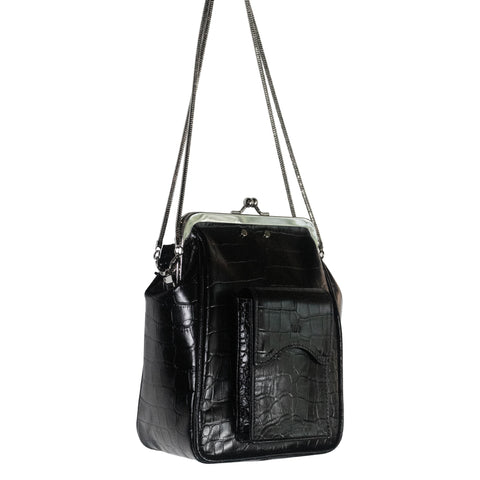 Seokwoon Yoon Black Croc Mini Square Pocket Bag